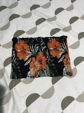 Floral Smocked Tube Top - Black with Orange Floral